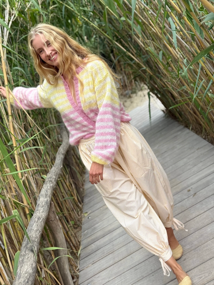 Genie Pant Rayures Jaune - Rose Carmine