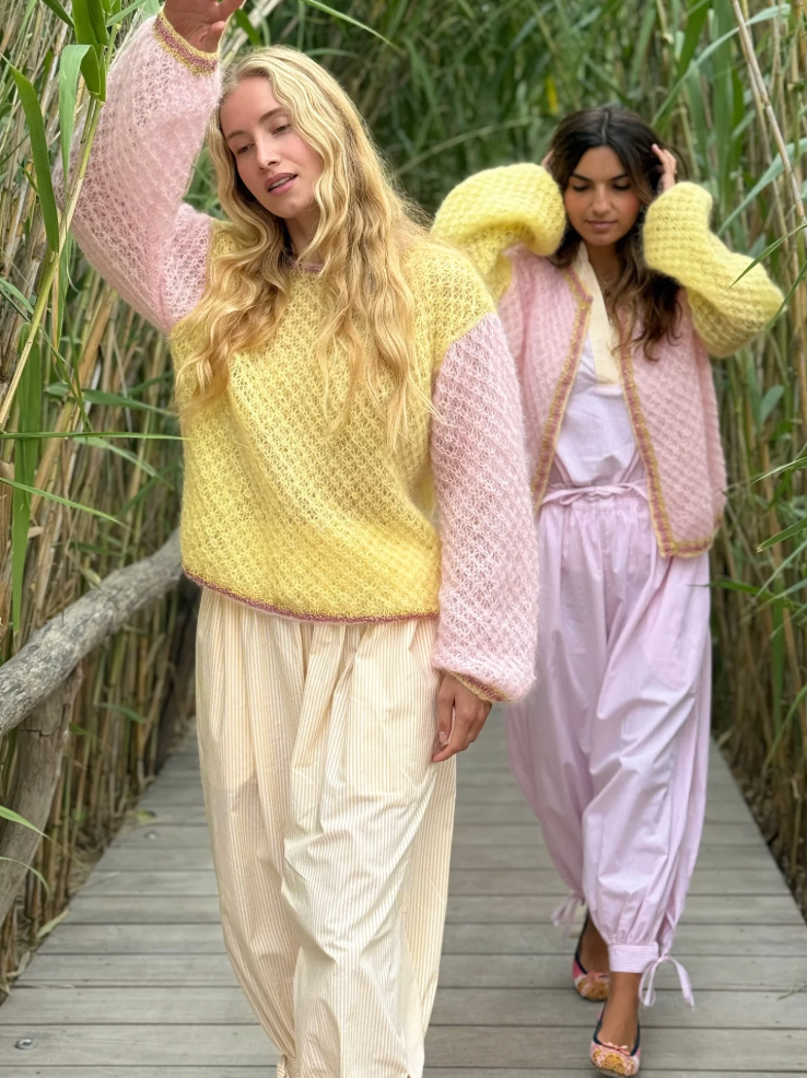 Genie Pant Rayures Jaune - Rose Carmine