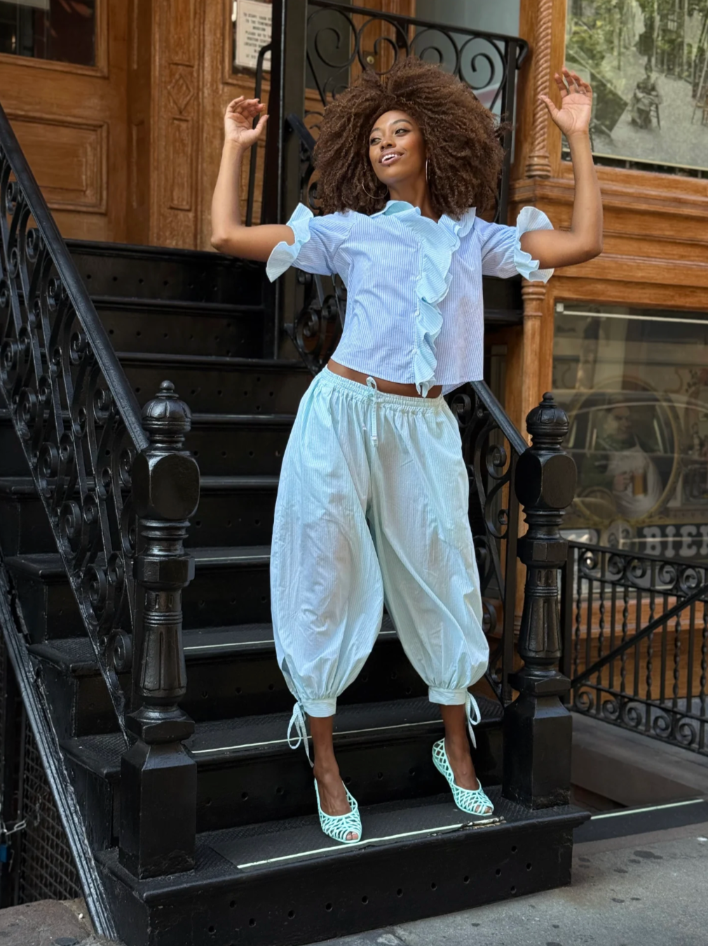 Genie Pant Rayures Aqua - Rose Carmine