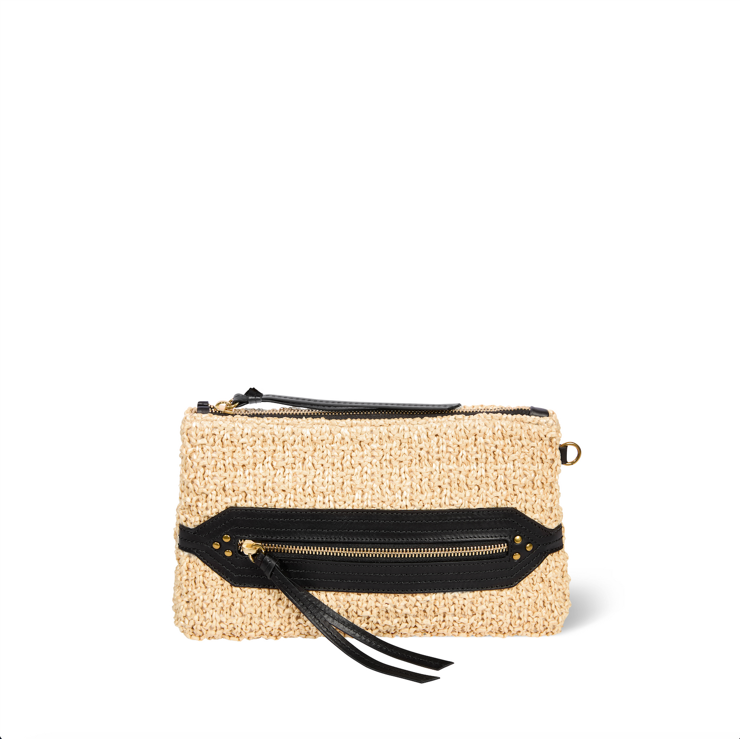 Pochette Lucky Raphia Naturel Cuir Noir - Jérôme Dreyfuss