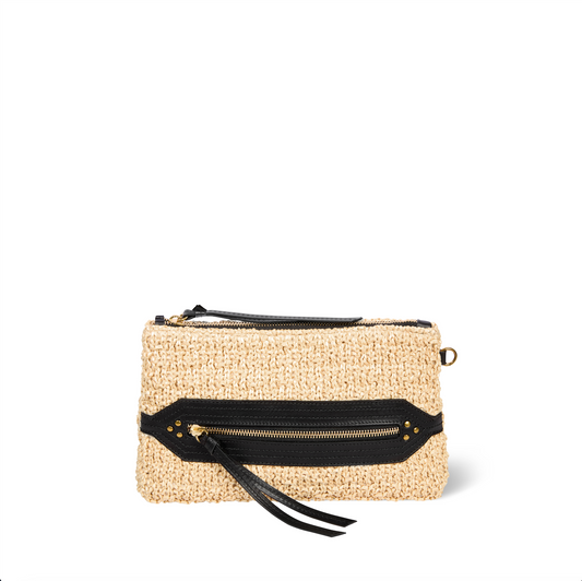 Pochette Lucky Raphia Naturel Cuir Noir - Jérôme Dreyfuss