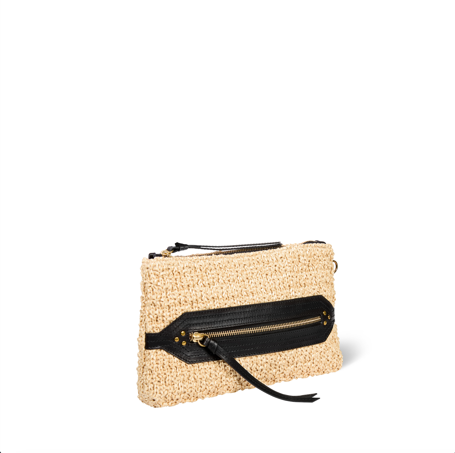 Pochette Lucky Raphia Naturel Cuir Noir - Jérôme Dreyfuss