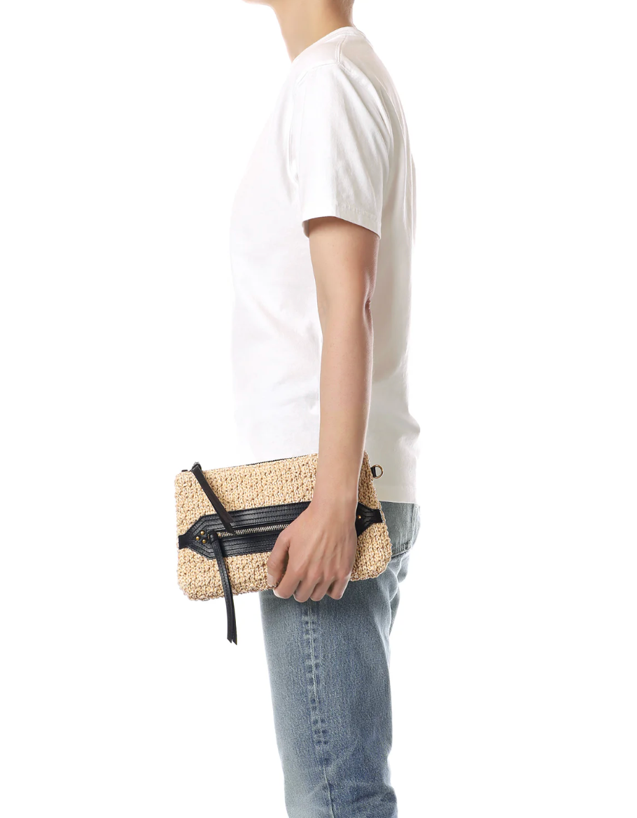 Pochette Lucky Raphia Naturel Cuir Noir - Jérôme Dreyfuss