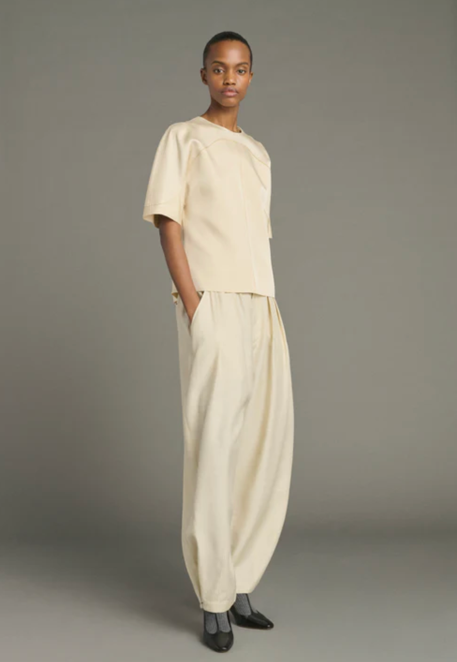 Pantalon Vernon Écru Soie Flammée - Soeur