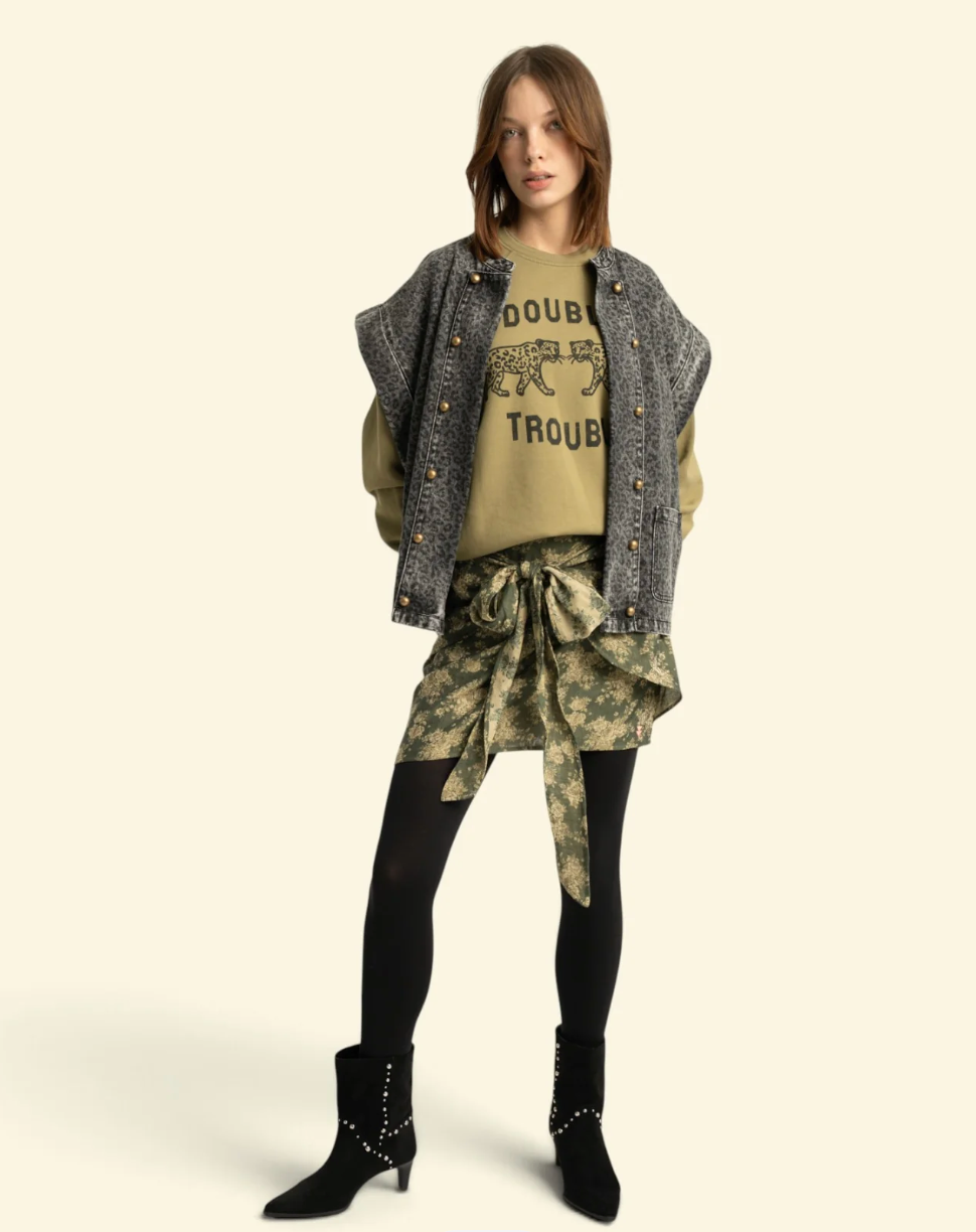 Fitted Sweatshirt Kaki Double Trouble - Sisters Department