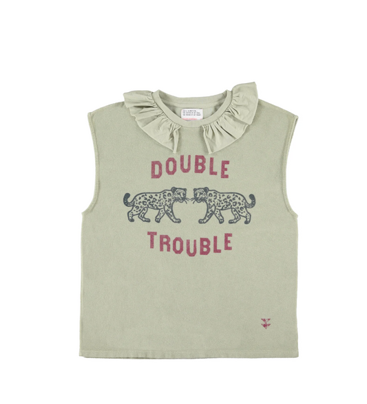Sleeveless T-Shirt w/ Ruffled Collar Double Trouble - Sisters Department