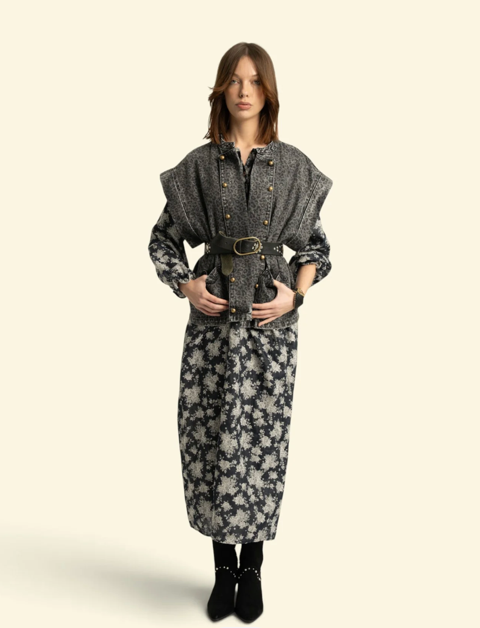 Waistcoat Washed Black Denim - Sisters Department