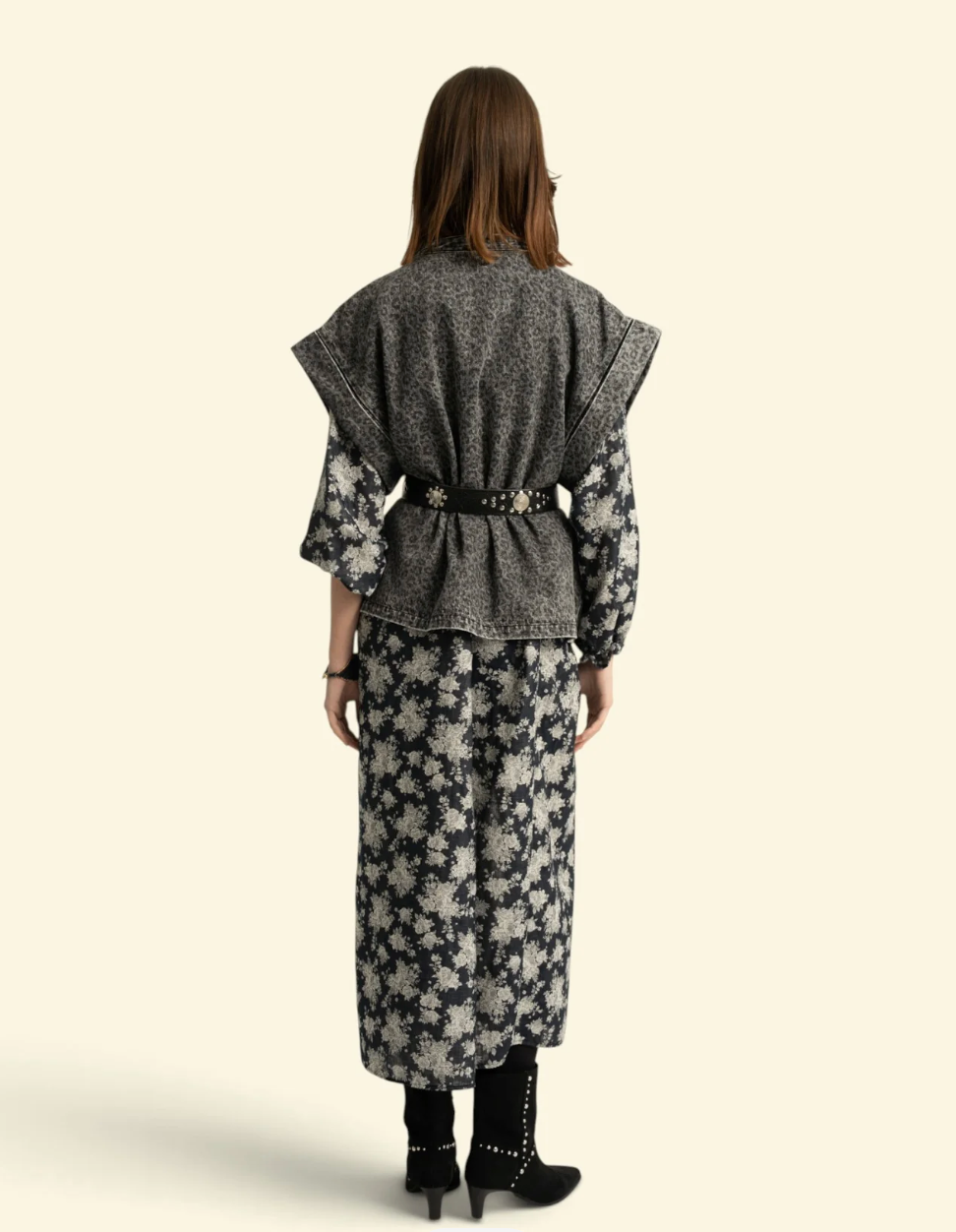 Waistcoat Washed Black Denim - Sisters Department