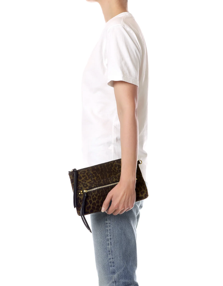Lucky Clutch Croûte Velours Léopard Kaki - Jérôme Dreyfuss