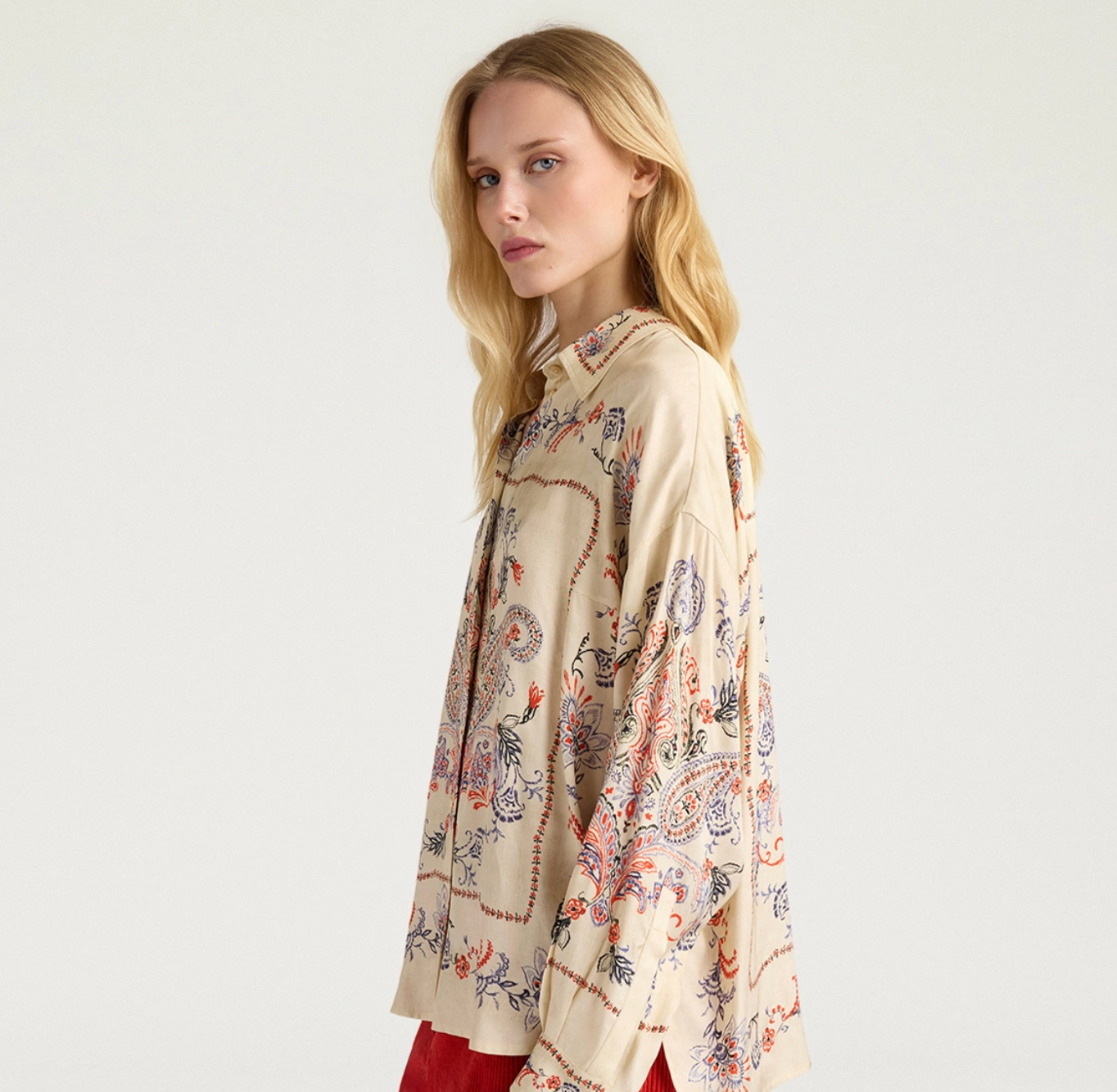 Chemisier Pitanga Satin de Viscose Multicolore Crème - Momoni