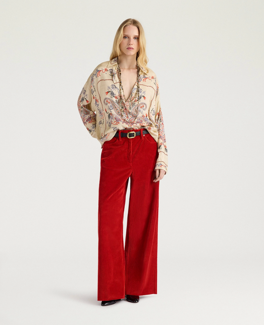 Pantalon Aoki Velours Courbé Elastique Rouge - Momoni