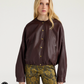 Veste Bomber Courte Kaldor Cuir Marron - Momoni