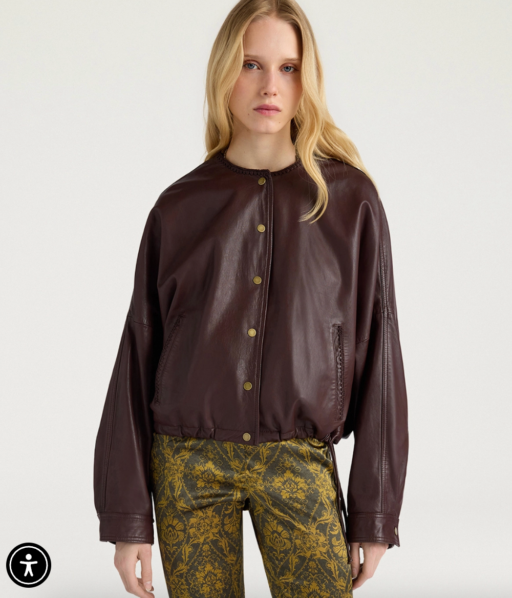 Veste Bomber Courte Kaldor Cuir Marron - Momoni