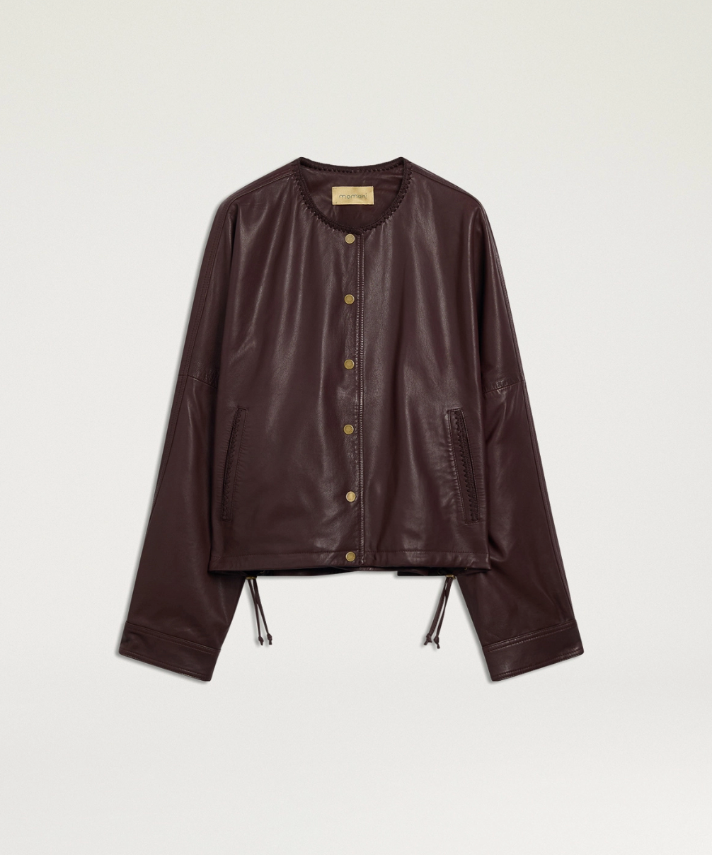 Veste Bomber Courte Kaldor Cuir Marron - Momoni