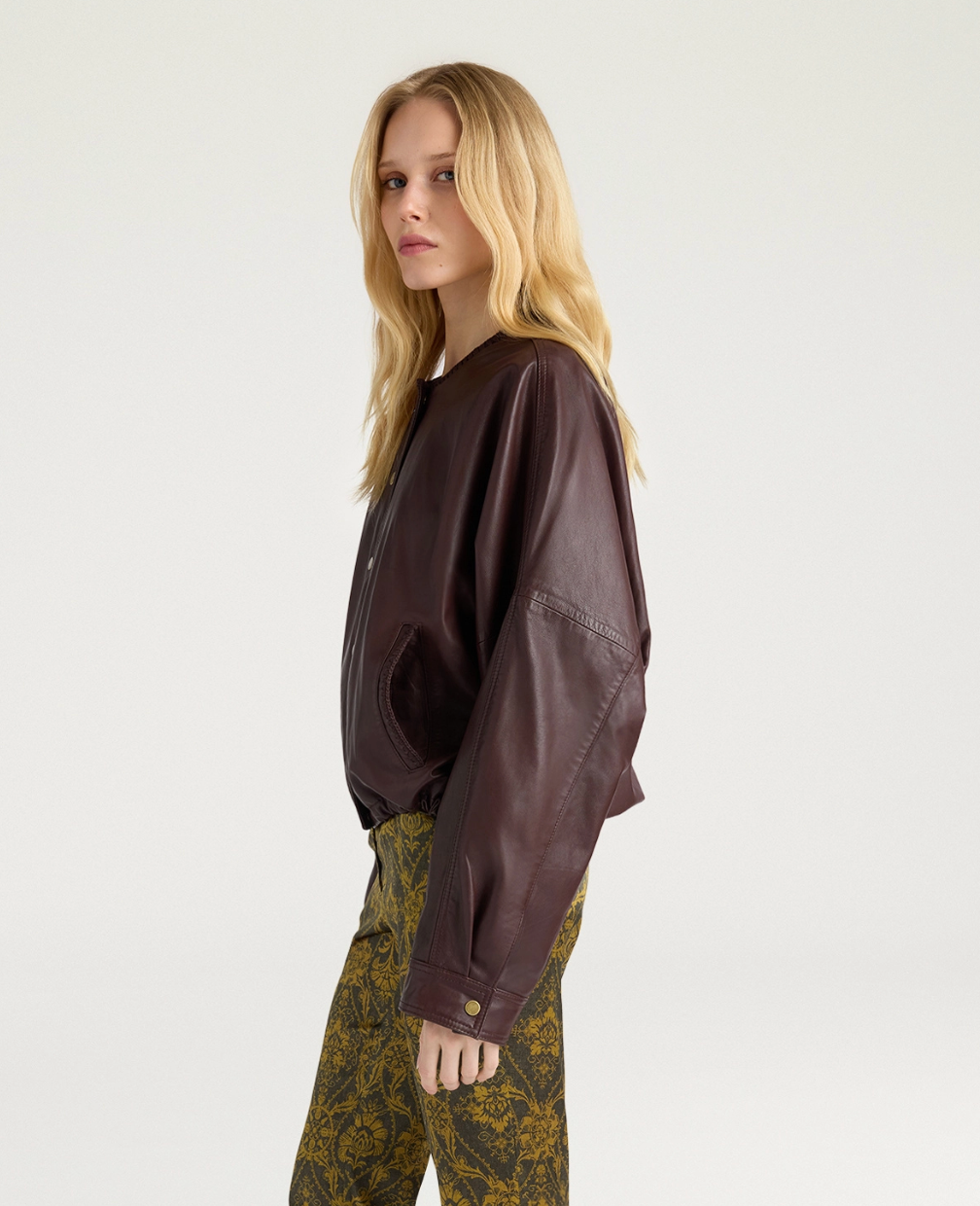 Veste Bomber Courte Kaldor Cuir Marron - Momoni