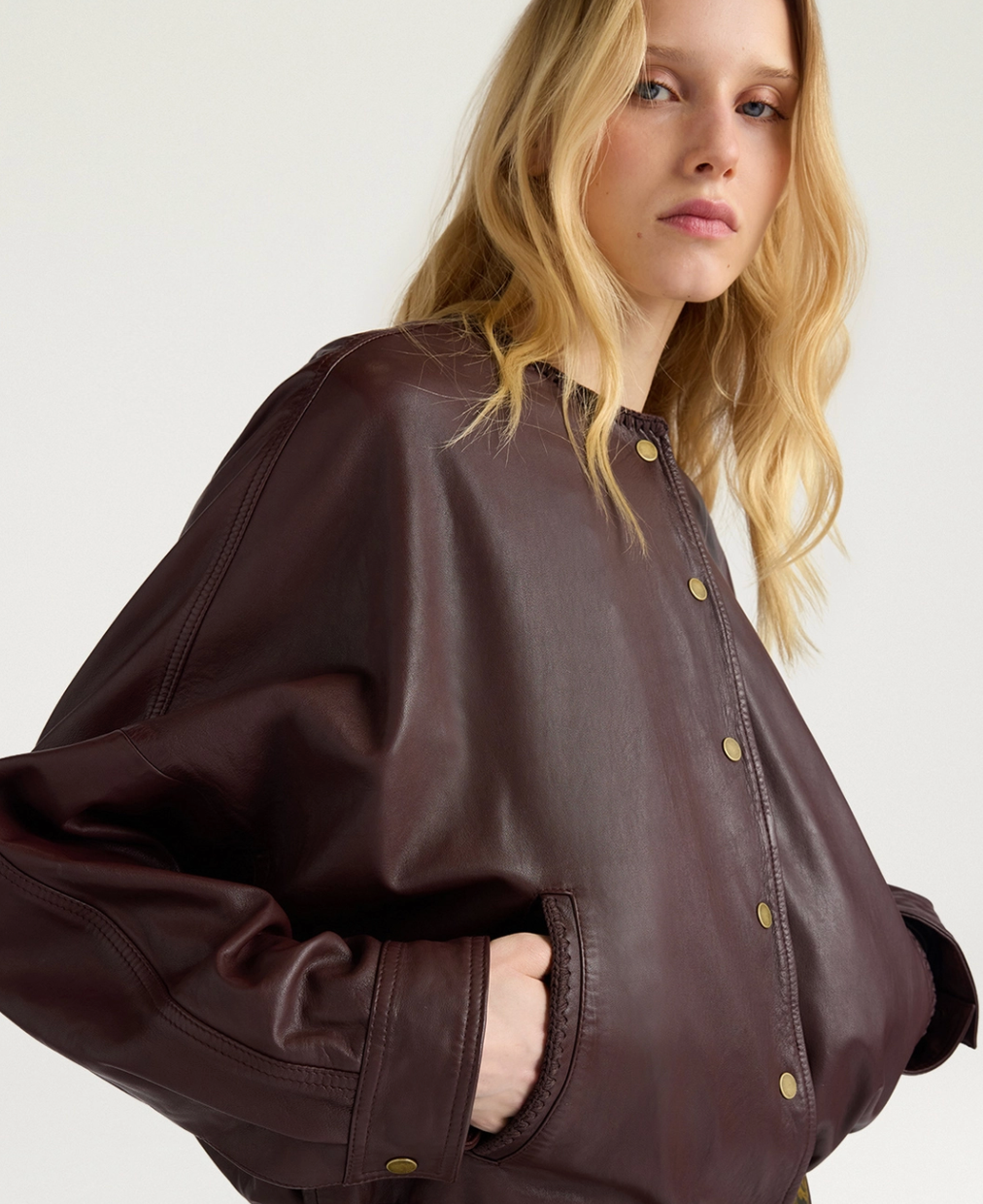 Veste Bomber Courte Kaldor Cuir Marron - Momoni