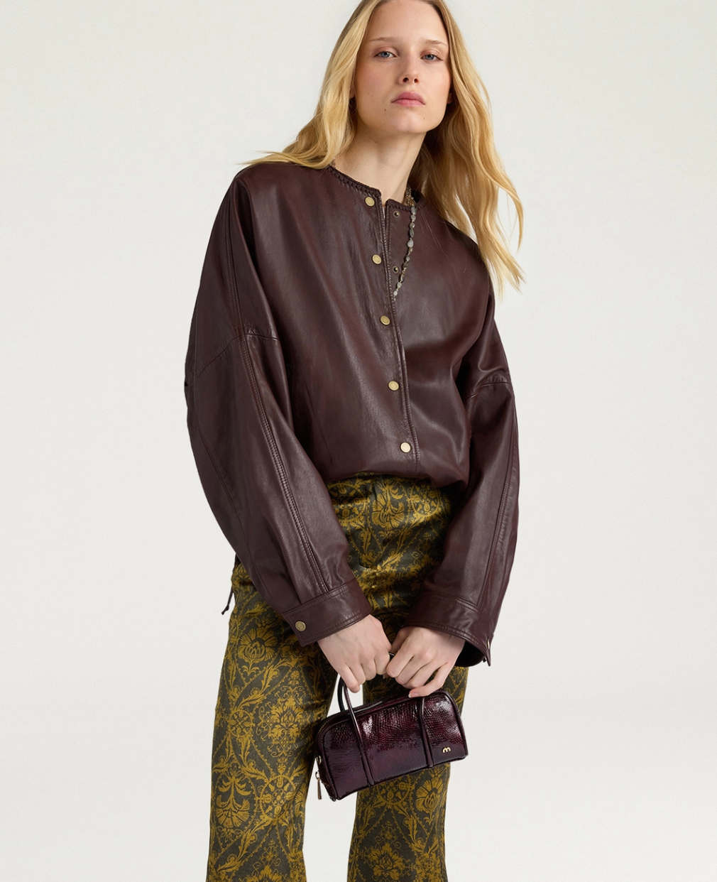 Veste Bomber Courte Kaldor Cuir Marron - Momoni