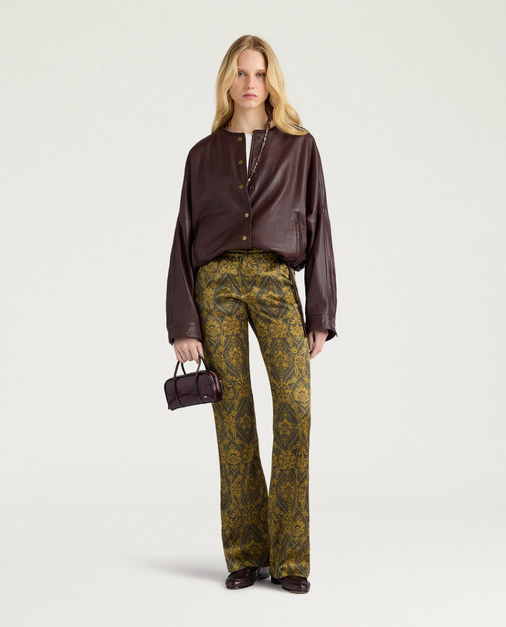 Veste Bomber Courte Kaldor Cuir Marron - Momoni
