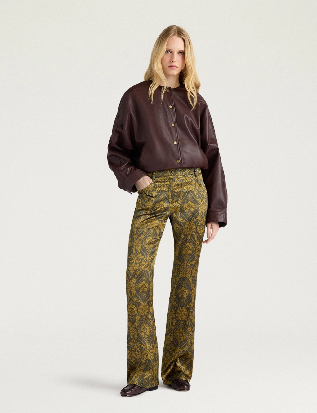 Veste Bomber Courte Kaldor Cuir Marron - Momoni