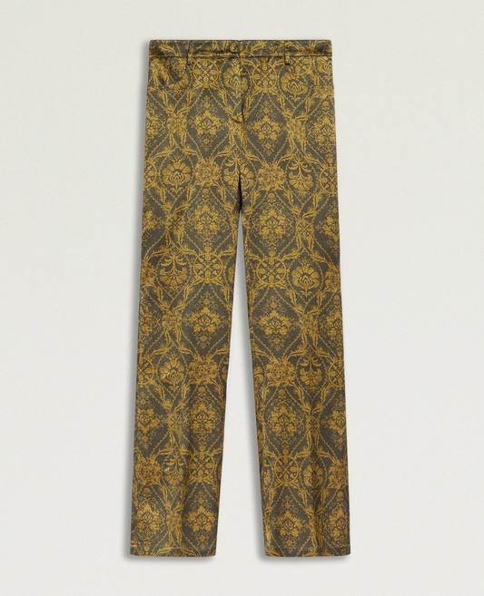 Pantalon 5 Poches Odin Satin de Soie Kaki/Huile - Momoni