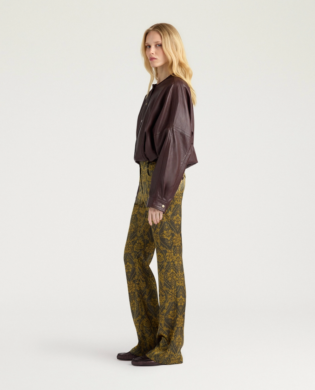 Pantalon 5 Poches Odin Satin de Soie Kaki/Huile - Momoni