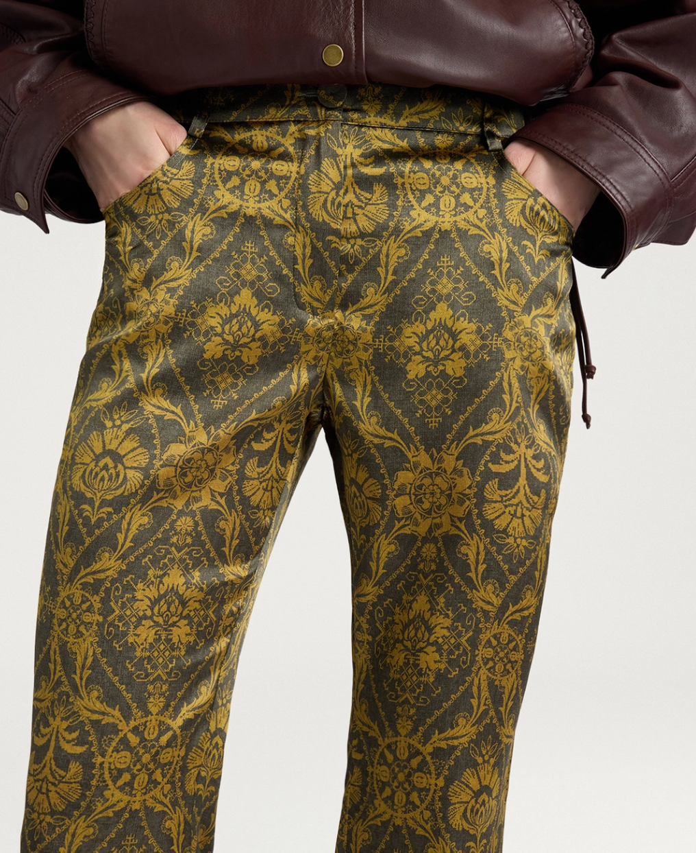 Pantalon 5 Poches Odin Satin de Soie Kaki/Huile - Momoni