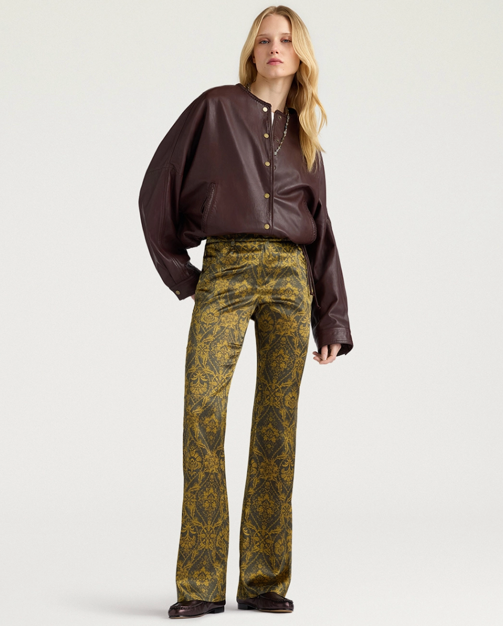 Pantalon 5 Poches Odin Satin de Soie Kaki/Huile - Momoni
