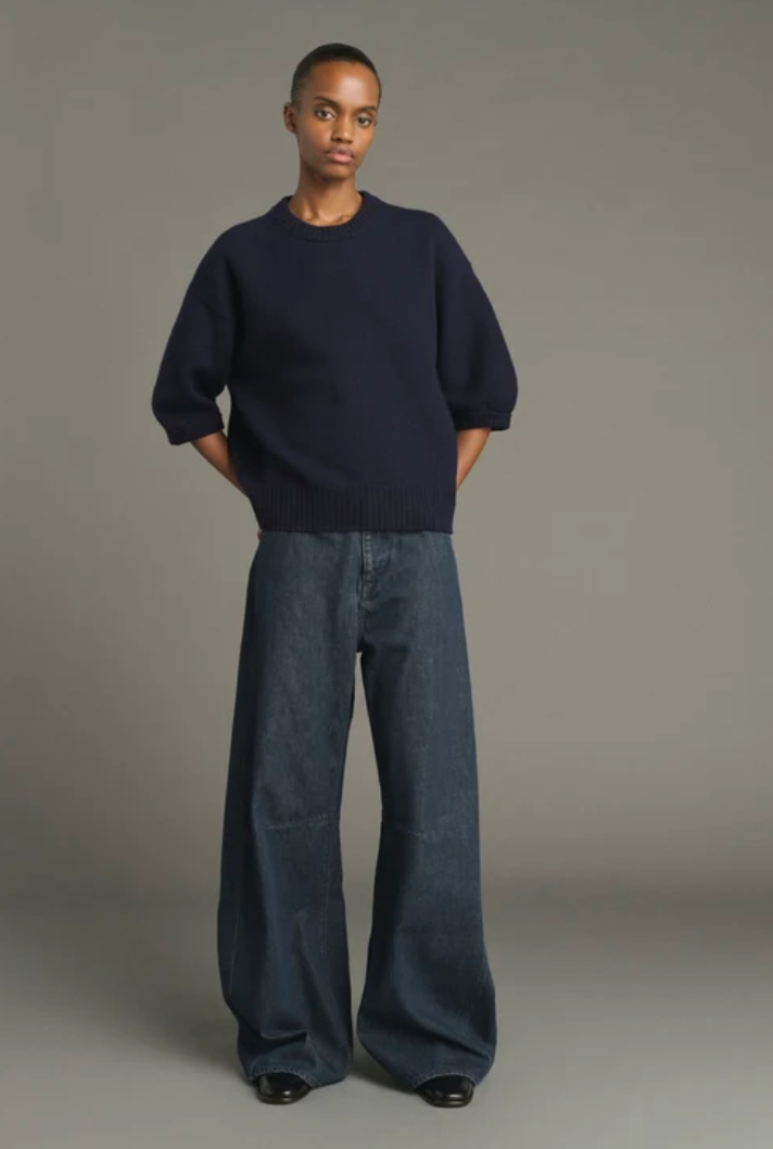 Pull Manches Courtes Maille Feutrée Lise Navy - Soeur