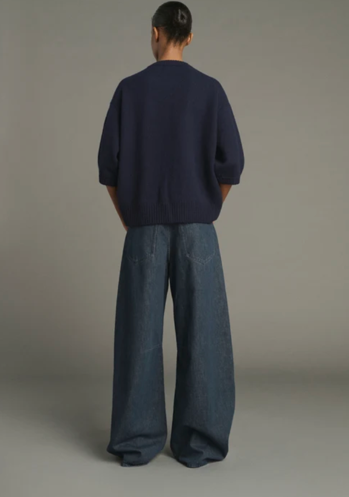 Pull Manches Courtes Maille Feutrée Lise Navy - Soeur