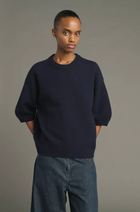 Pull Manches Courtes Maille Feutrée Lise Navy - Soeur
