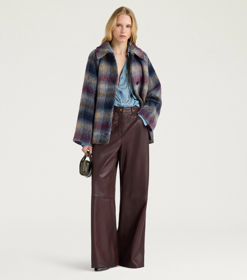 Manteau Veste Tartan Laine Céruléen/Cyclamen - Momoni