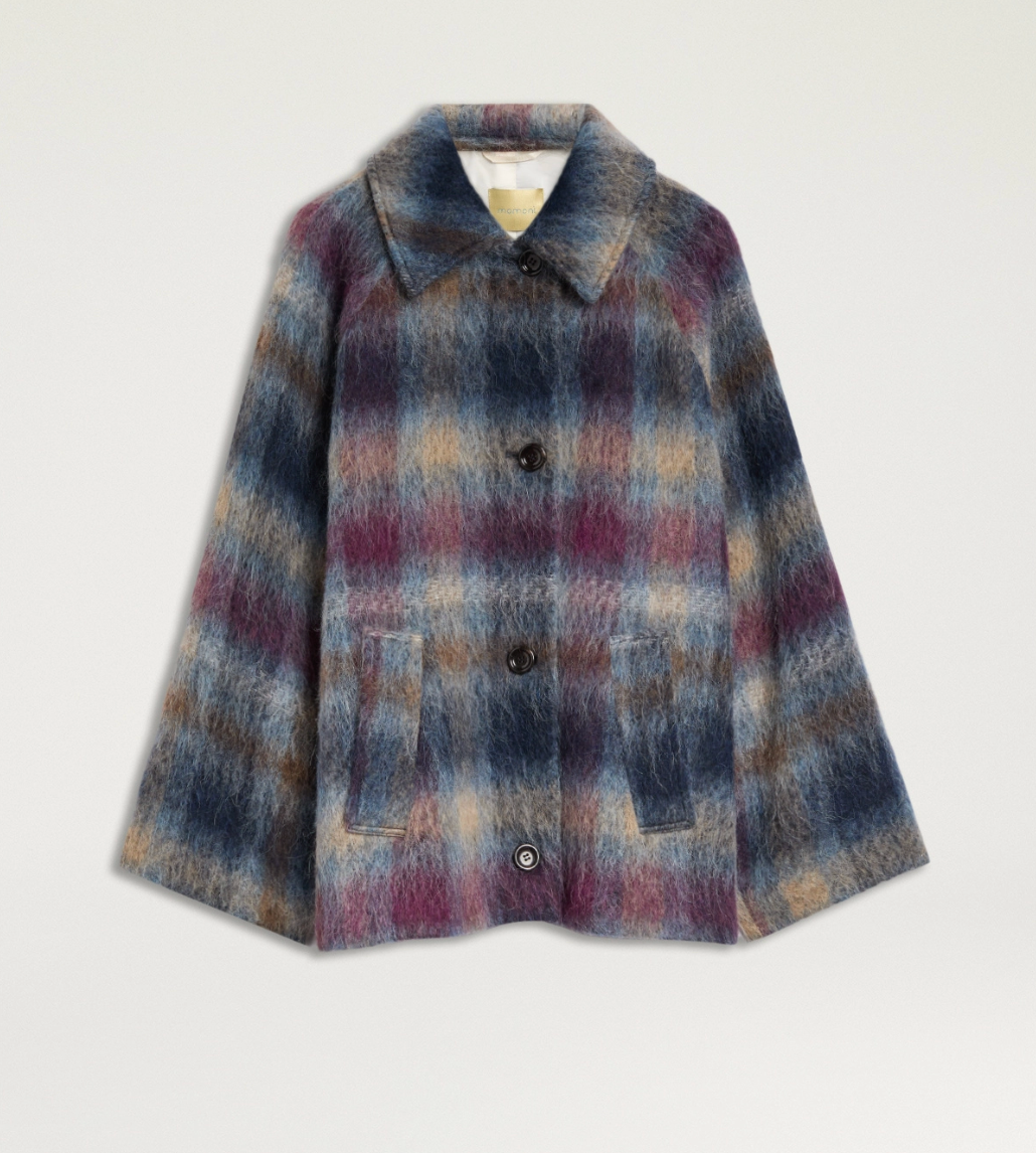 Manteau Veste Tartan Laine Céruléen/Cyclamen - Momoni