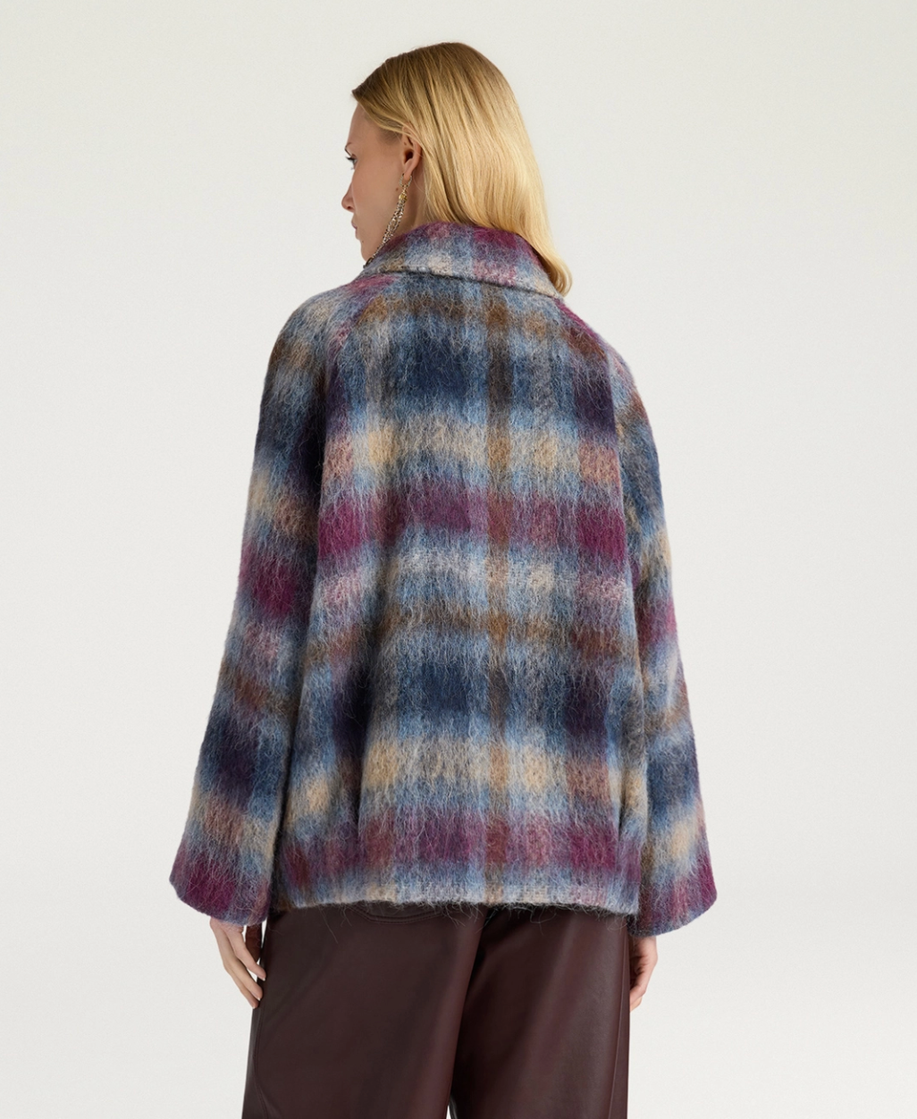 Manteau Veste Tartan Laine Céruléen/Cyclamen - Momoni