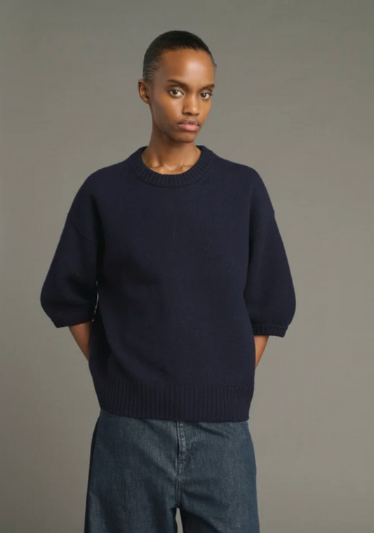 Pull Manches Courtes Maille Feutrée Lise Navy - Soeur