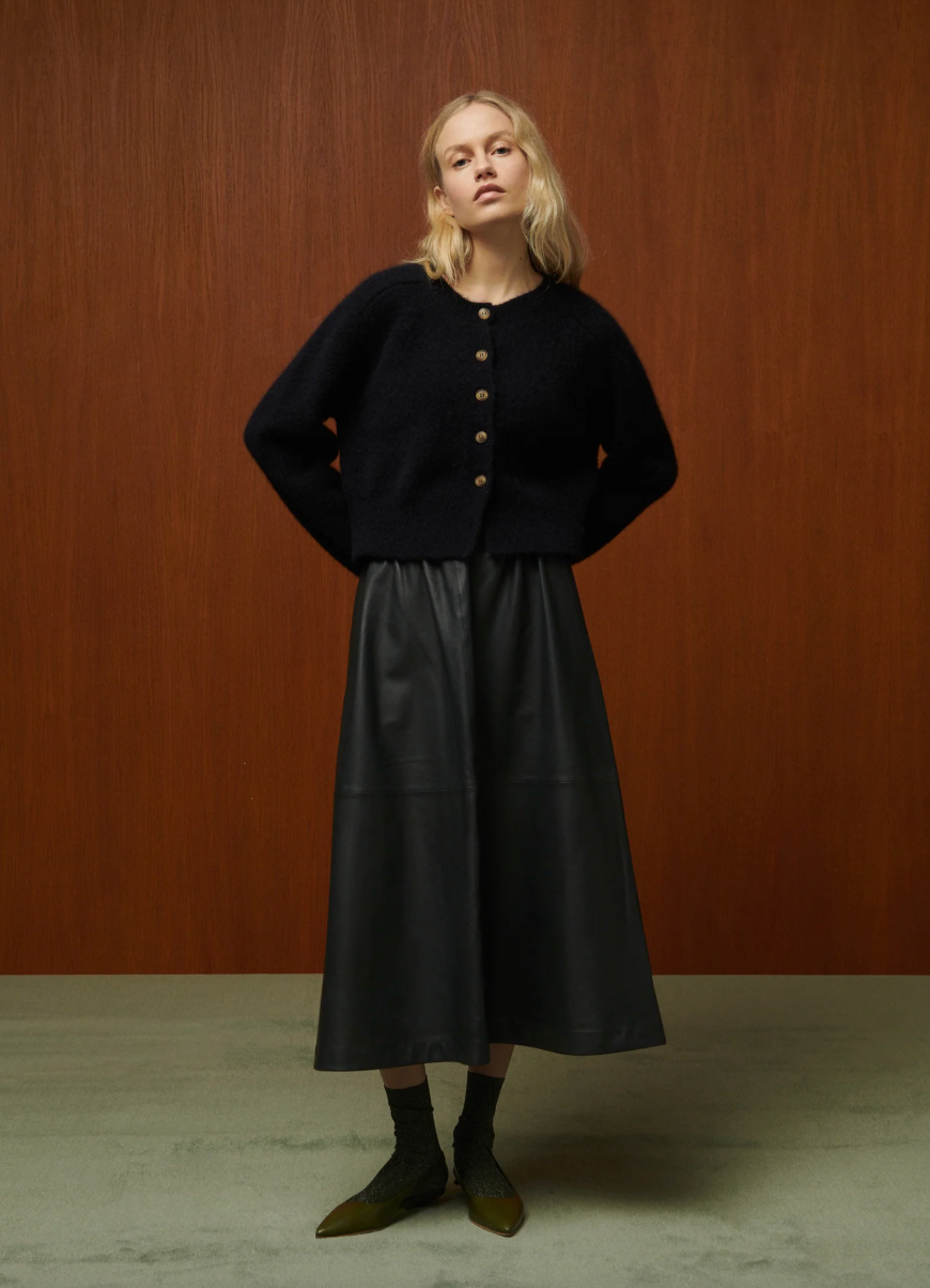 Jupe Claude en Cuir Anthracite - Bellepièce