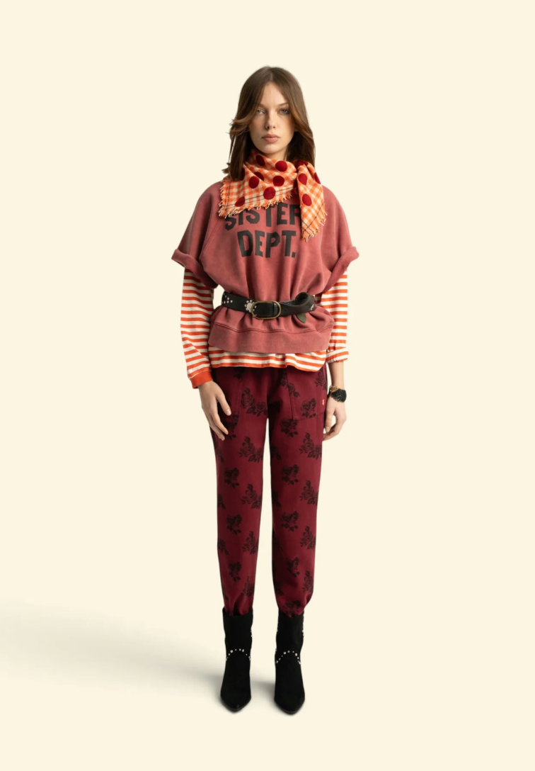 Trousers Bordeaux w/ Black Roses - Sisters Department