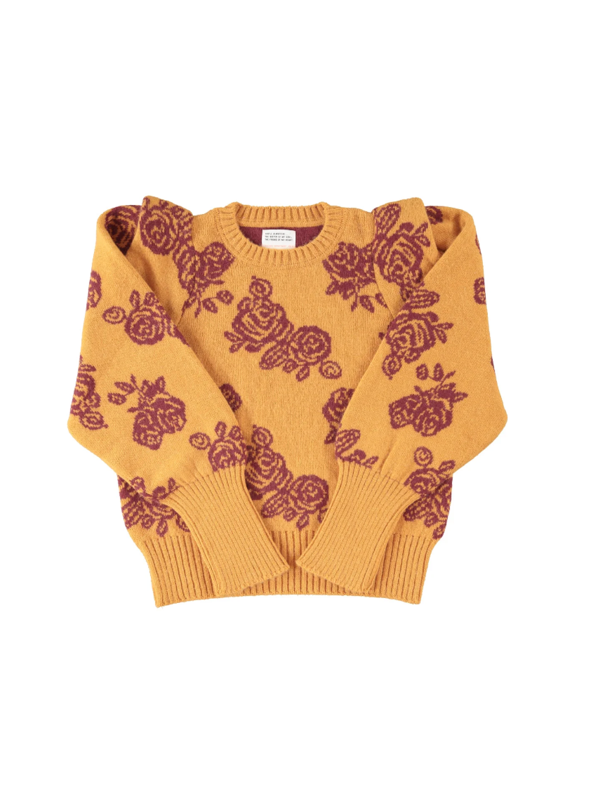 Knitted Soft Sweater Orange W/ Flowers - Sisters Department