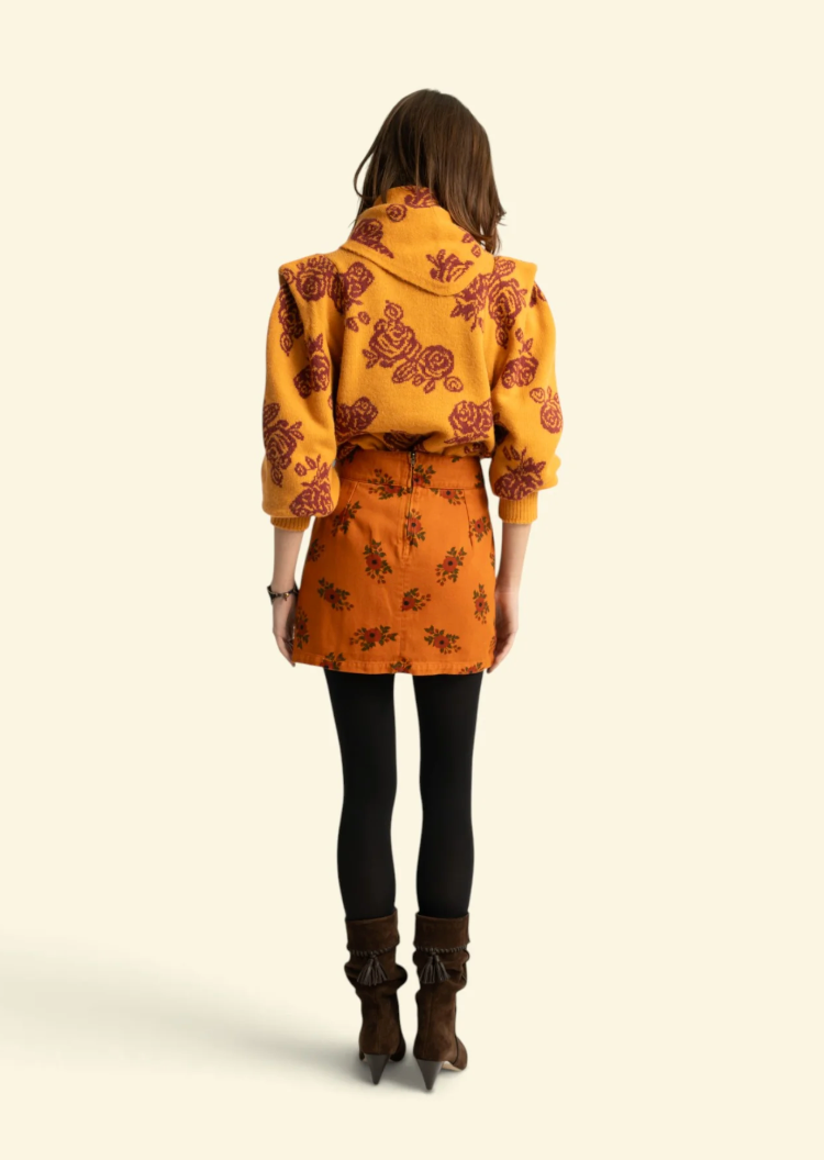 Knitted Soft Sweater Orange W/ Flowers - Sisters Department