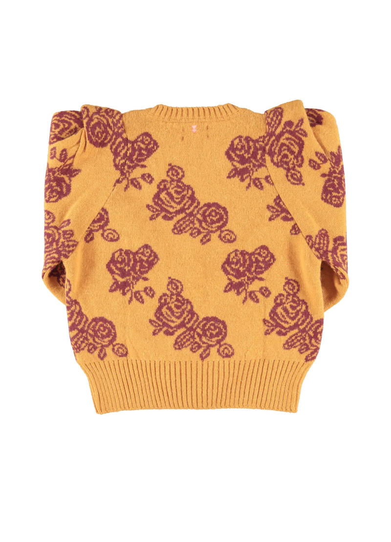 Knitted Soft Sweater Orange W/ Flowers - Sisters Department