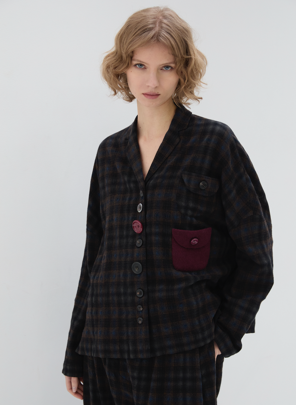 Veste Carreaux Boutons Double Poche Asymétrique - Phisique du Role