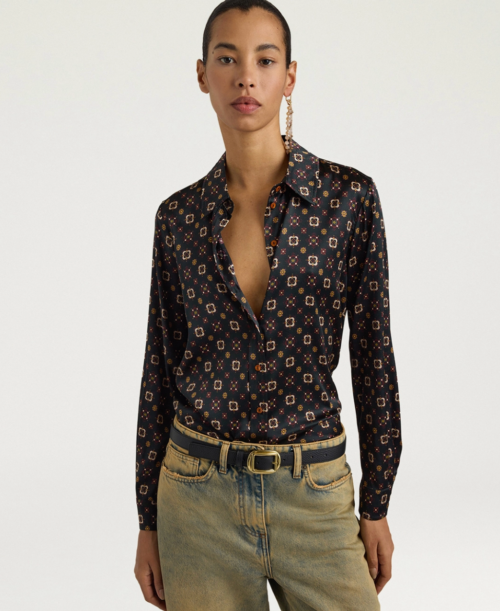 Chemisier Arles Satin de Soie Stretch Imprimé - Momoni