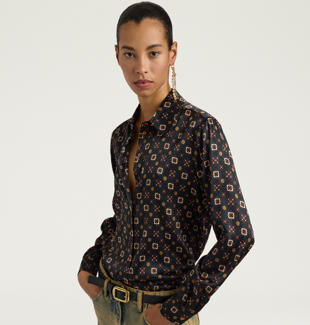 Chemisier Arles Satin de Soie Stretch Imprimé - Momoni