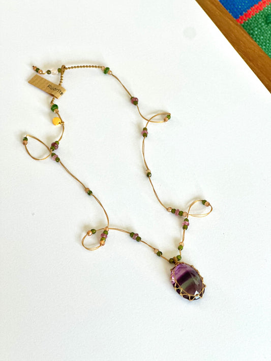 Collier Court Tibétain Fluorite Rainbow - Sharing