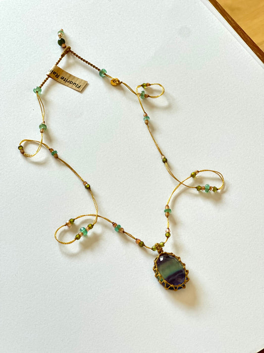 Collier Court Tibétain Fluorite Rainbow 3 - Sharing