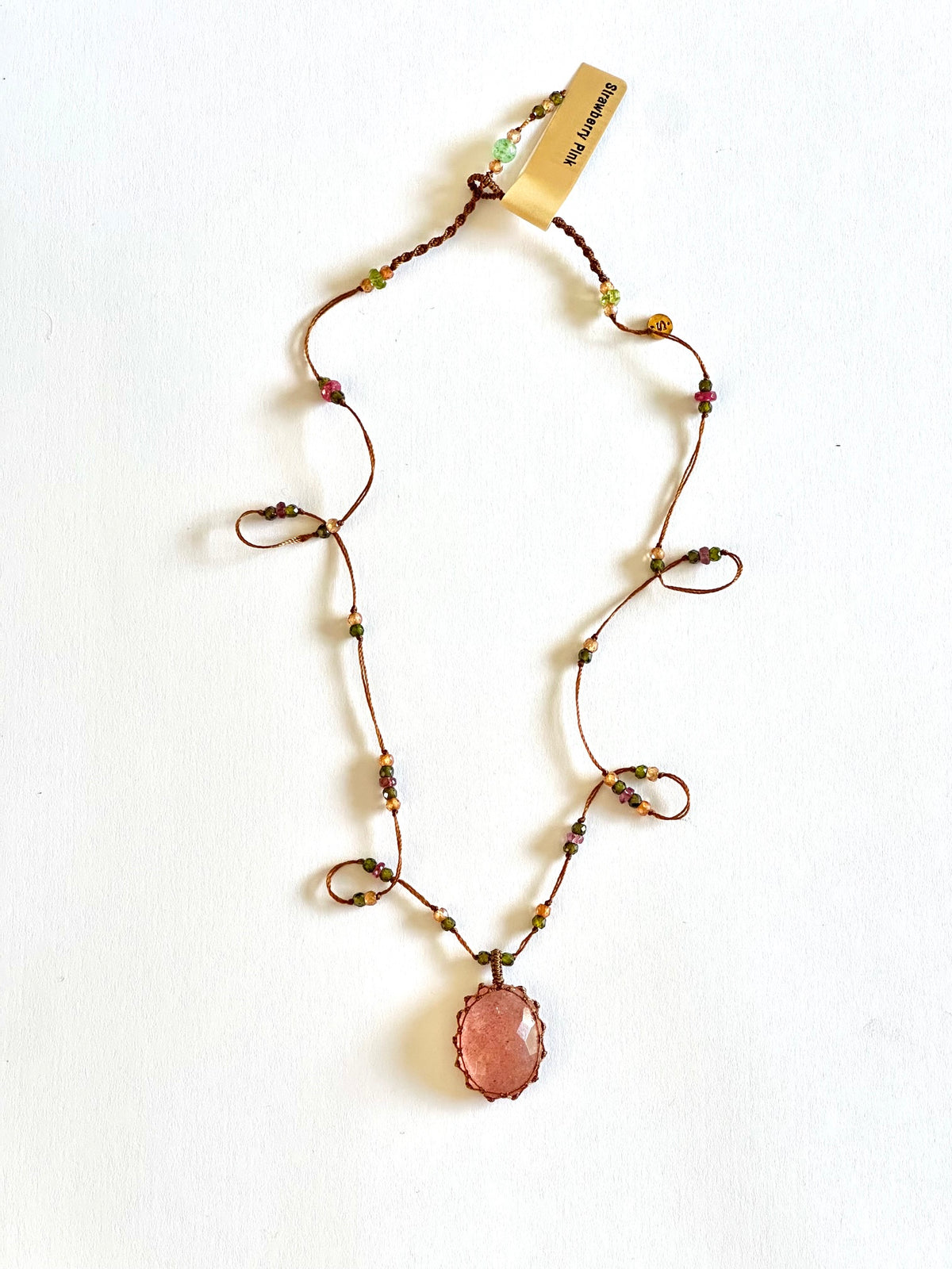 Collier Court Tibétain Strawberry Quartz Rose - Sharing