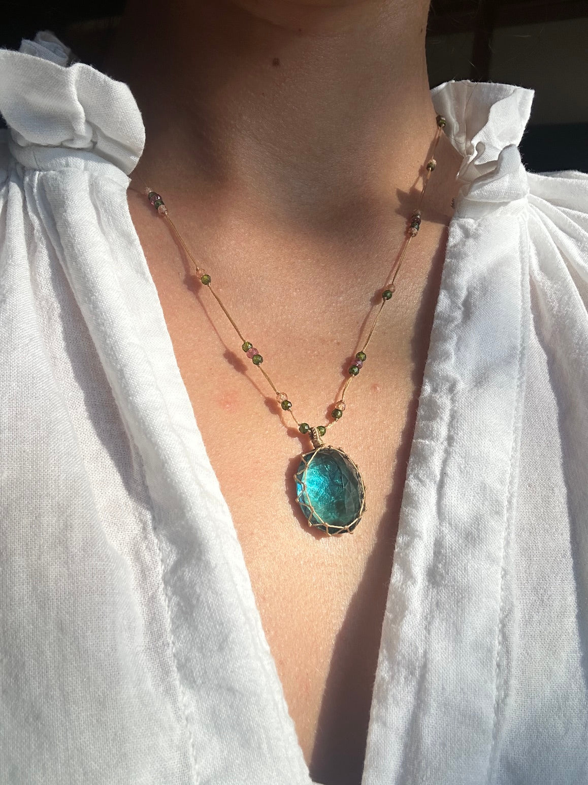 Collier Court Tibétain Fluorite Bleue 2 (Rare) - Sharing
