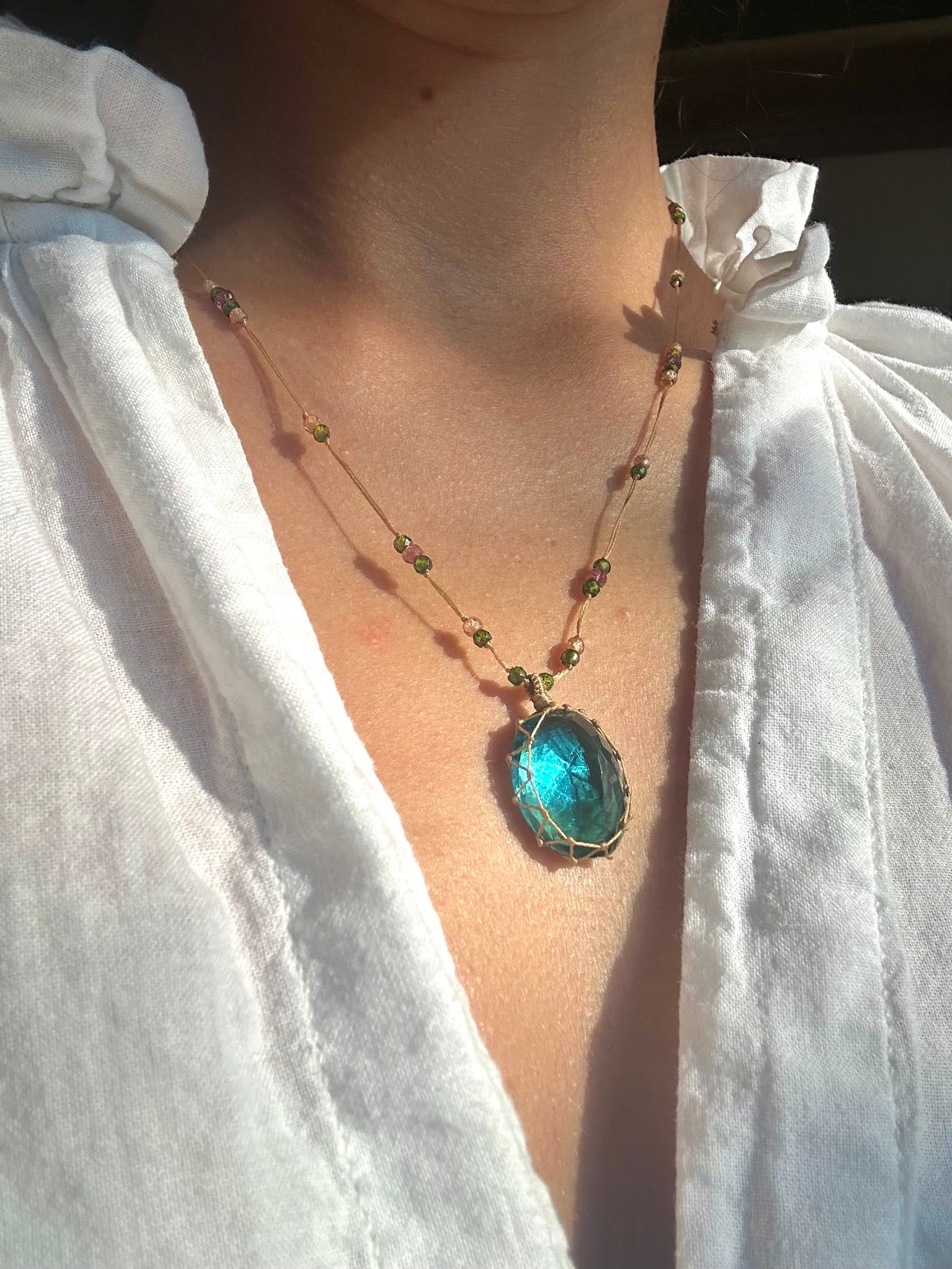 Collier Court Tibétain Fluorite Bleue 2 (Rare) - Sharing