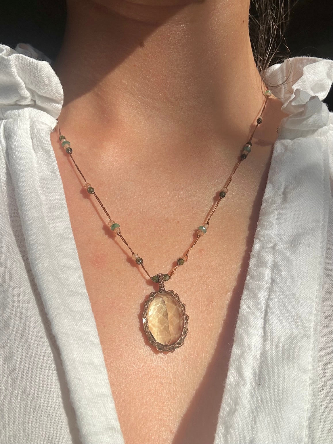 Collier Court Tibétain Améthyste Verte - Sharing
