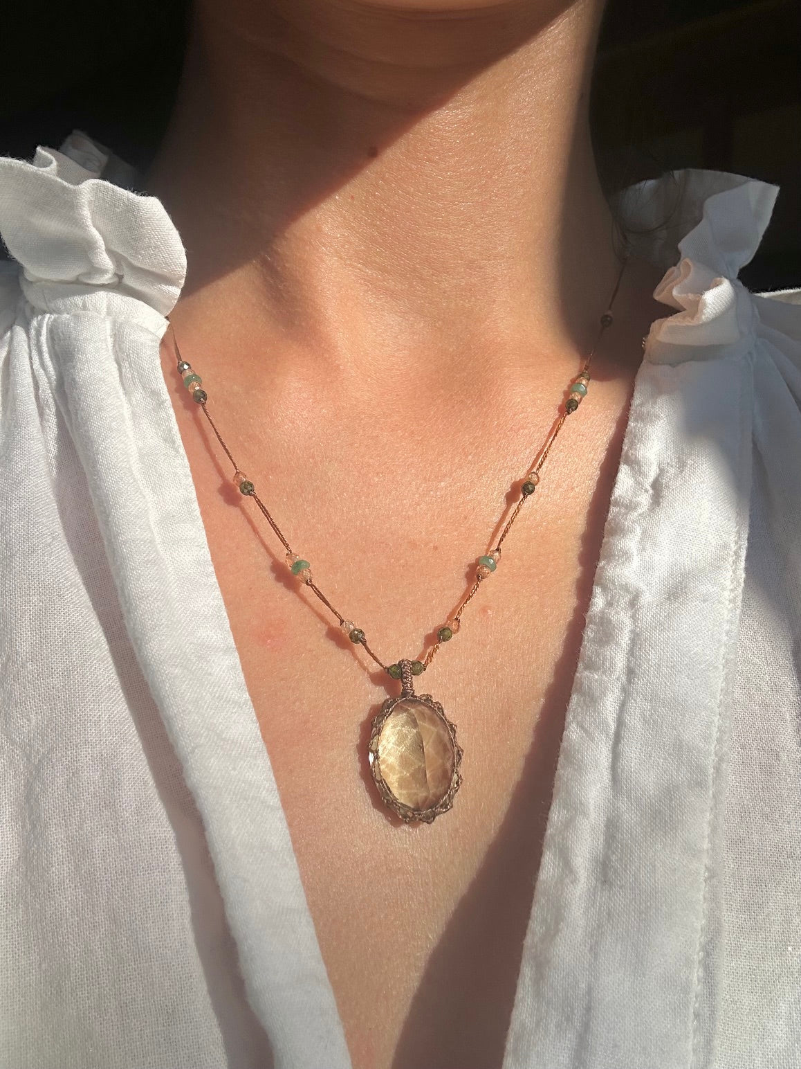Collier Court Tibétain Améthyste Verte - Sharing