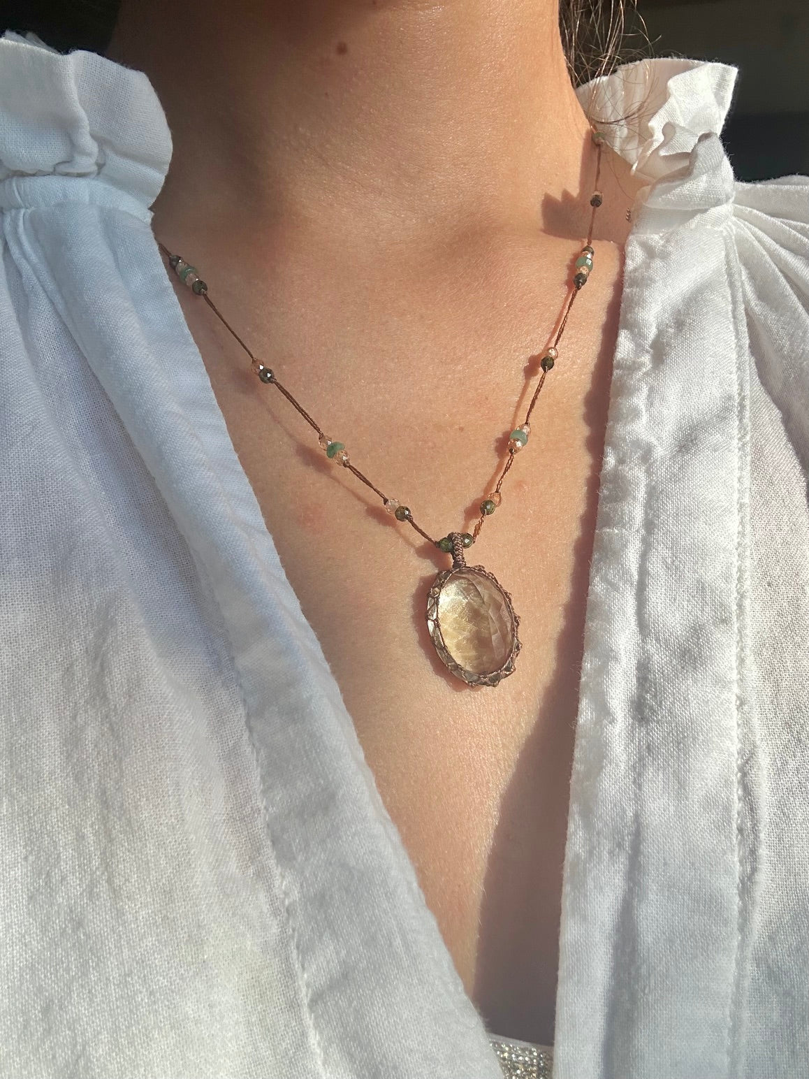 Collier Court Tibétain Améthyste Verte - Sharing